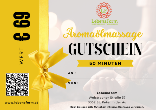 Gutschein Aromaölmassage 50 Minuten - LebensForm