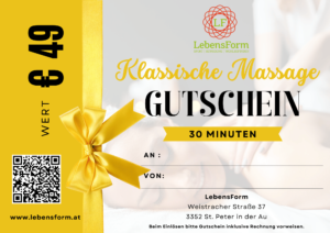 Gutschein Klassische Massage 30 Minuten - LebensForm